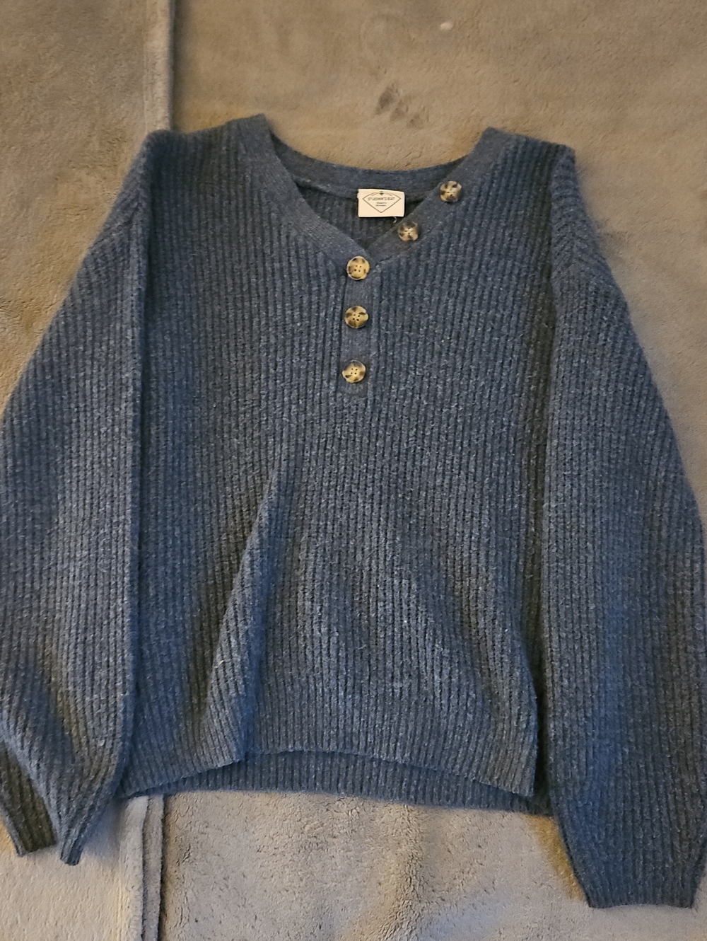 St. John's Bay Ribbed V‑Neck Sweater with Button Accents - Blue
